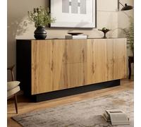 dowowdo Buffet de 160 cm de large, aspect bois, armoire de rangement moderne, design géométrique + étagère réglable, pour salle à manger, salon, couloir