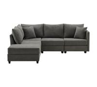 dowowdo Canapé d'angle 5 places modulable en forme de L/U avec tabouret, paysage de salon spacieux, housse en coton et lin, confortable, gris