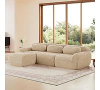 dowowdo Canapé d'angle en forme de L avec méridienne, modulaire, sans boneless, en tissu peluche, pas de montage, canapé de salon minimaliste, beige