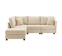dowowdo Canapé d'angle modulaire 5 places | Réglable en forme de L et en U | Avec tabouret | Salon spacieux | Housse en coton lin et ressorts | Confortable | Couleur : beige