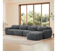 dowowdo Canapé-lit d'angle modulaire, 4 places, en tissu peluche de qualité supérieure, adapté aux animaux de compagnie, fonction couchage et mousse 32D, pour salon, bureau, sans montage, gris