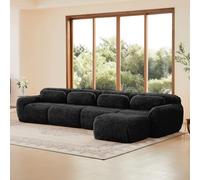 dowowdo Canapé-lit modulaire, 4 places, noir, taille XL, avec fonction de sommeil, tissu peluche de qualité supérieure adapté aux animaux domestiques, fond antidérapant, idéal pour le home cinéma, les