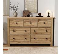 dowowdo Commode avec tiroirs, 7 tiroirs, Buffet et Meuble TV pour Salon, Aspect chêne Style Maison de Campagne, Fermeture amortie, 152 x 40 x 89 cm