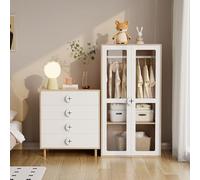 dowowdo Commode moderne avec 10 compartiments de rangement et 4 tiroirs en MDF blanc naturel 150 x 80 cm