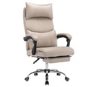 dowowdo Fauteuil de Bureau Ergonomique Beige, Siège Manager Confortable en Simili-Cuir avec Accoudoirs Rembourrés et Support Lombaire, Pivotant et Réglable en Hauteur