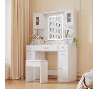 dowowdo Grande coiffeuse avec éclairage LED et USB | 6 tiroirs, 105 cm de large, table de vanité, table de dressing