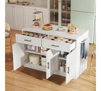 dowowdo Ilot de cuisine avec comptoir de bar, prises et ports USB, 120 x 60 x 91 cm, 2 tiroirs et 3 portes avec étagères réglables, pour cuisine, salon, salle à manger - Bleu