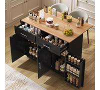 dowowdo Îlot de cuisine mobile avec plan de travail pliable, chariot de cuisine sur roulettes avec 3 tiroirs, buffet avec espace de rangement pour cuisine et salle à manger, 129 x 46 (71) x 91,5 cm