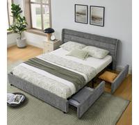 dowowdo Lit double 140 x 200 cm avec 4 tiroirs, rembourré, en chenille, pour couples, chambre d'amis, structure en métal eucalyptus, gris foncé, sans matelas