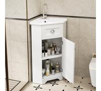 dowowdo Meuble de salle de bain autoportant de 60 cm, blanc, avec bac en céramique, peu encombrant, surface en mélamine sans vernis, espace de rangement et meuble de salle de bain facile d'entretien