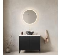 dowowdo Meuble de salle de bain moderne avec lavabo en céramique et plan de travail Carrare, 76 cm, meuble de salle de bain avec double portes en noir, armoire de salle de bain moderne