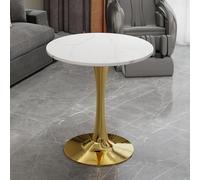 dowowdo Table basse blanche ronde Ø 70 cm avec aspect marbre et pieds dorés - Élégante table d'appoint au design industriel nordique pour salon exigeant
