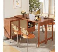 dowowdo Table haute pivotante à 360° extensible jusqu'à 187 cm | Porte en rotin + étagère, espace de rangement, îlot de cuisine, buffet, table de bar, structure en métal marron, pour cuisine et salle