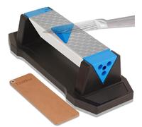 Dowox Pierre à aiguiser diamant 3 côtés, Grain 400/1000/8000 Aiguiseur de couteaux, Pierre à aiguiser diamant et céramique de qualité supérieure, Affûteur de couteauxavec cuir et guide d'angle