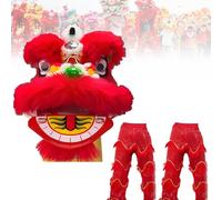 DowPie Costume de Mascotte de Danse du Lion, Cadeau Traditionnel Chinois pour Les Adolescents de 5 à 15 Ans, pour Les éloigner des écrans et Leur Faire Aimer Le Sport. Red-Duos
