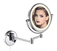 DOWRY Miroir de Maquillage avec Éclairage Mural - Double Face Grossissant x10 avec Lumière - Rotatif à 360° - Pour la Maison, l'Hôtel - Diamètre : 20,3 cm