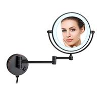 Dowry Miroir Maquillage Lumineux,Miroir Grossissant Mural x7,Miroir Loupe Salle de Bain,Miroir Double-Face,Noir Bronze,Diamètre 20 cm