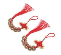 Doxicey Lot de 2 pendentifs en forme de nœud chinois avec 6 pièces d'empereur pour la maison et la voiture