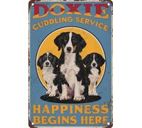 Doxie Cuddling Service Happiness Begins Here - Plaque en métal amusante pour décoration d'intérieur, chambre, porte - Cadeau idéal pour cafés, bars, clubs - 14 x 20,3 cm