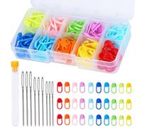 Doxiru Lot de 120 marqueurs de point pour tricot et crochet, 10 couleurs - 9 aiguilles à coudre à gros chas avec boîte en plastique pour bricolage, crochet et tricot