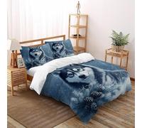 DOXLITVT Chien Husky pin Housse De Couette 3 Pièces Aesthetic Snowy Animal Imprimé De Couvre-Lit Microfibre Adulte avec Fermeture Éclair Et Taies d'oreiller Super King（260x220cm）