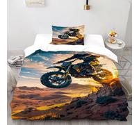 DOXLITVT Désert de Moto Housse De Couette 2 Pièces Thèmes Sportifs Imprimé De Couvre-Lit Microfibre pour Adulte Et Enfant avec 1 Taie d'oreiller Single（135x200cm）