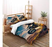 DOXLITVT Désert de Moto Housse De Couette 3 Pièces Thèmes Sportifs 3D Motif Imprimé Ensemble Literie Microfibre Adulte avec Fermeture Éclair Et Taies d'oreiller Super King（260x220cm）