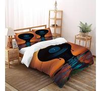 DOXLITVT Disque Vinyle Liquide Housse De Couette 3 Pièces Thèmes Musique Imprimé De Couvre-Lit Microfibre pour Adulte Et Enfant avec 2 Taie d'oreiller Super King(260x220cm)