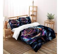 DOXLITVT Feuille Rose Housse De Couette 3 Pièces Aesthetic Flower Plant Imprimé De Couvre-Lit Microfibre Adulte avec Fermeture Éclair Et Taies d'oreiller Super King（260x220cm）