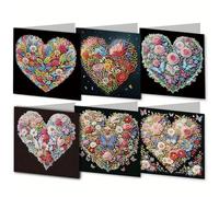 DoxQcs Kit de cartes de vœux 5D à faire soi-même avec peinture diamant - Cartes d'anniversaire pour cadeaux de Noël, cartes de vœux pliables pour anniversaire, Thanksgiving - #29-6 pièces cœur