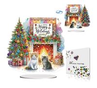 DoxQcs Peinture diamant à pois à faire soi-même - Décorations de table de Noël pour adultes - Décoration créative de Noël (motif double face, diamant unilatéral) - Chat de cheminée