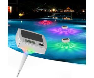 DoXtreme Thermomètre de Piscine Lumineux RGB, 2 en 1 Flottant | Sans Fil avec 7 Couleurs LED, Écran LCD Précis, Étanche IP68 et alimenté par énergie solaire pour Piscine Spa et Bassin