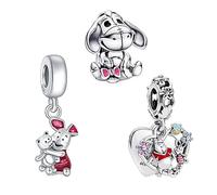 Doyafer 925 Charms en argent sterling Set rose Cochon, Ours, Ane Cartoon Perles Pendentif pour Femmes Filles Bracelets Collier Cadeaux d'anniversaire 3-pièces/paquet
