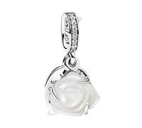 Doyafer 925 En Argent Sterling Charms Fleurissant Rose Blanche Double Pendentif Ajustement Bracelet Collier Pendant Cadeau D'Anniversaire Pour Les Amis De La Famille