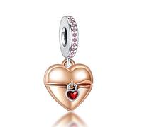 Doyafer 925 pendentif en argent sterling Charms or rose en forme de cœur serrure pour les femmes collier bracelet cadeau
