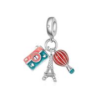 Doyafer 925 Sterling Silver Charm CaméRa Tour Air Chaud Ballon LumièRe De Nuit 3-En-1 Pendentif Ajustement Femmes Bracelet Collier Pendentif Cadeau D'Anniversaire Pour Les Amis De La Famille