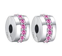 Doyafer 925 Sterling Silver Charms Clips Set Pink 5a Zircon Bracelet Bead Clip 2 par paquet
