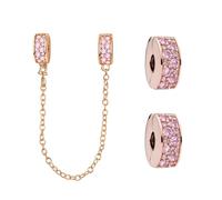 Doyafer 925 Sterling Silver Flower Clips Charms Safety Chain Set Pink Clip Bead Flower Chain Charms Pour Bracelets Femmes Perles Amis Cadeau De Famille