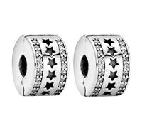 Doyafer 925 Sterling Silver Star Clip Charm Set Perles Clips Fit Femmes Bracelets 2 Par Paquet