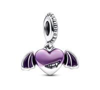 Doyafer Bat Pendentif De CœUr Violet 925 En Argent Sterling Charme Fit Femmes Bracelet Collier Halloween Bijoux Perle Cadeau Pour Les Amis De La Famille