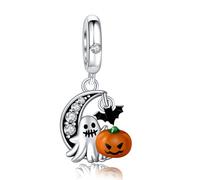 Doyafer Pendentif De Citrouille FantôMe Sous La Lune 925 Charme D'Argent Sterling Compatible Avec Collier De Bracelet Pour Femmes Halloween Anniversaire Bijoux Perle Cadeau