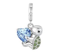 Doyafer Pendentif De Tortue Tenant Un CœUr Bleu 925 En Argent Sterling Charms Fit Femmes Bracelet Perle Pendentif Cadeaux Charms Pour Les Femmes
