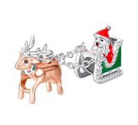 Doyafer PèRe NoëL Monte Sur Un Charme De TraîNeau De Rennes 925 En Argent Sterling Charms Compatibles Avec Des Cadeaux De NoëL Pour Les Femmes Bracelet Collier