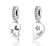 Doyafer Profonde MèRe Fils Relation 2 Par Paquet 925 Sterling Argent Charmes Convient Pour Charme Colliers Bracelet Anniversaire Bijoux Cadeau Pour La Famille