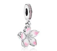 Doyafer Rose Cherry Blossom Scintillant Double Couche D'Argent Pendentif 925 En Argent Sterling Charms S'Adaptent Femmes Bracelet Collier Pendentif Cadeau D'Anniversaire Pour Les Amis De La Famille