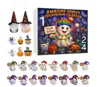 doyandader Calendrier de compte à rebours d'Halloween 24 jours sur le thème des fantômes - Calendrier d'Halloween, compte à rebours, décoration 2D en acrylique pour adultes et