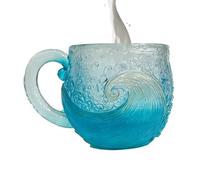 doyandader Tasse en verre de mer, tasse en résine faite à la main en forme de vague d'océans, tasse en verre texturé sur le thème de la plage pour thé, vin, cadeau inspiré des mers pour les amateurs