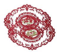 Doylies, Placemats en Dentelle 2pcs Fleur Broidered Oval Mesh Vintage 16.5x12.2 Pouces Doilies Coffee Tea Place Mats pour Table à Manger de Mariage, Rouge, Dentelle