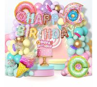 Doyomtoy 140PCS Donut Theme Balloon Birthday, Balloon Arch Set, Aluminium Foil Balloons, Party Decoration, Birthday Decoration, Decoration Wedding