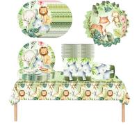 Doyomtoy 61 Piece Jungle Animal Party Tableware set with cups, napkins, plates, tablecloths for children's birthday parties, gatherings and weddings for up to 20 people !